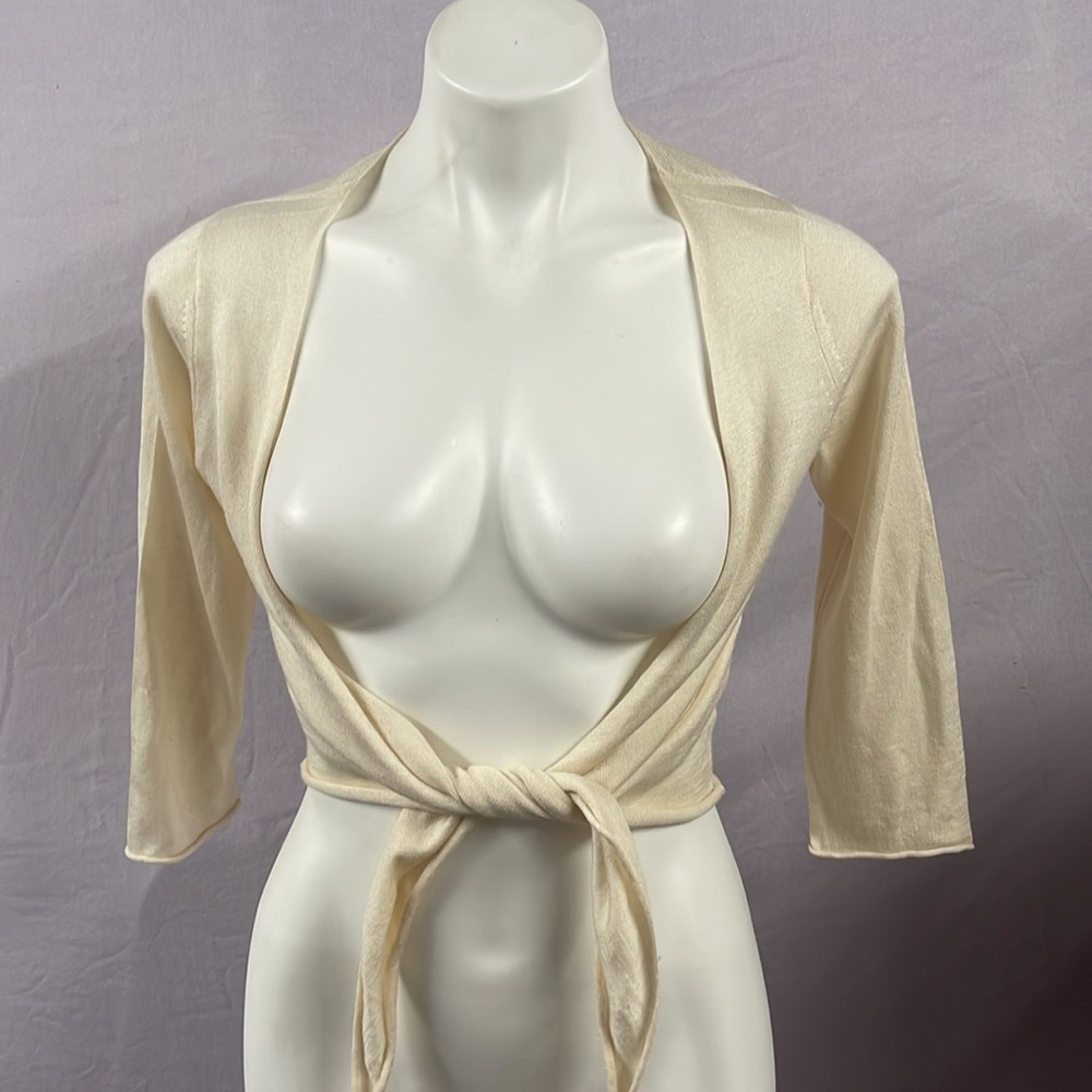 Banana Republic White/Cream Silk Cashmere Tie Front 3/4 sleeve sweater sz small